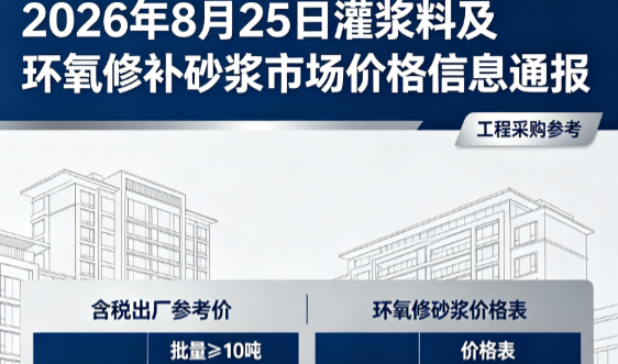 南明2026年8月25日灌浆料及环氧修补砂浆市场价格信息通报